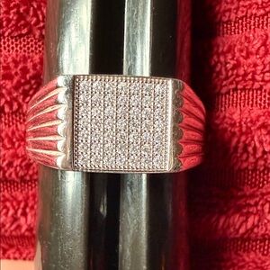 Men’s Sterling Silver Pavé Top Ring